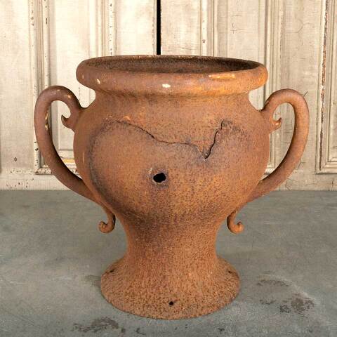 #47802 Antique Rusty Cast Iron Handled Garden Urn image 5