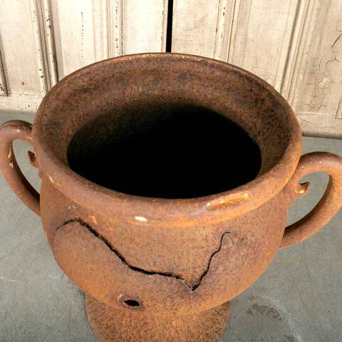 #47802 Antique Rusty Cast Iron Handled Garden Urn image 7