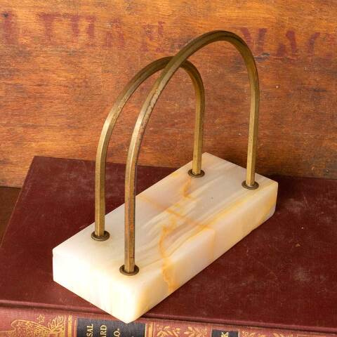 #48240 Vintage Alabaster & Brass Desk Mail Holder image 4
