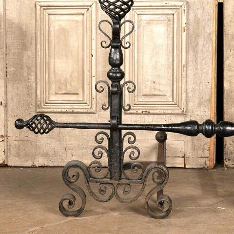 #48393 Antique Wrought Iron Fireplace Andiron Set image 2