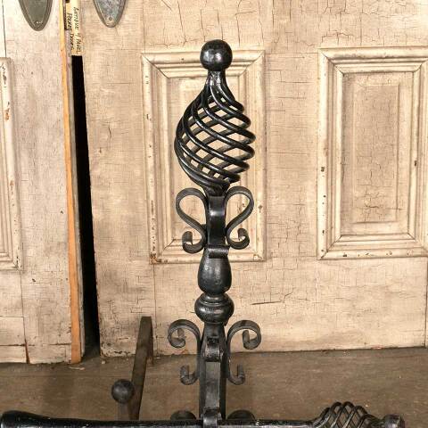 #48393 Antique Wrought Iron Fireplace Andiron Set image 3