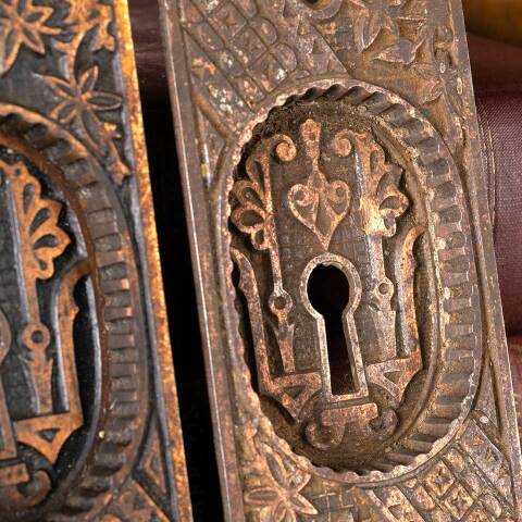 #48618 Antique Victorian Pocket Door Hardware Pulls image 4