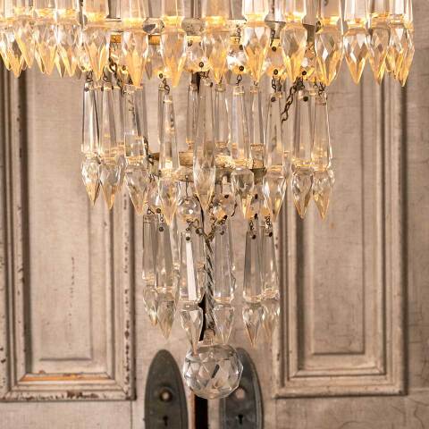 #49275 Vintage 3 Light Tiered Glass Prism Chandelier image 2