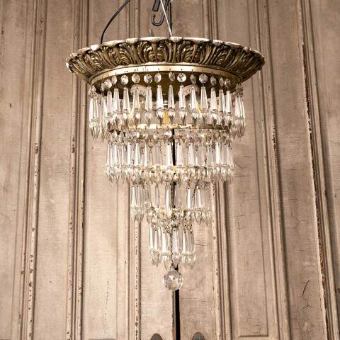 #49275 Vintage 3 Light Tiered Glass Prism Chandelier image 5