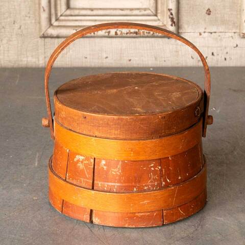 #49371 Antique Primitive Wood Firkin Bucket w/ Lid image 5