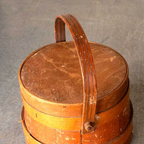 #49371 Antique Primitive Wood Firkin Bucket w/ Lid image 6