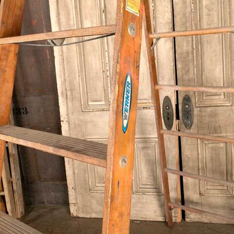 #49416 Vintage 9 Rung Wood A-Frame Step Ladder image 3