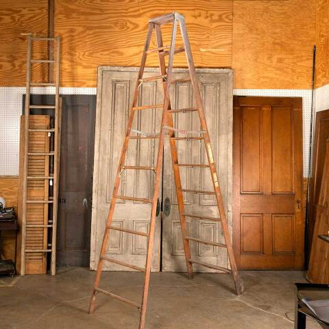 #49416 Vintage 9 Rung Wood A-Frame Step Ladder image 6