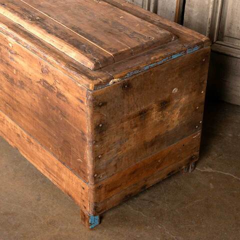 #49440 Antique Wood Storage Trunk w/ Hinged Lid image 3