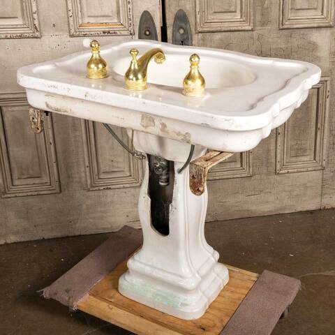 #49525 Antique Porcelain Bathroom Pedestal Sink image 8