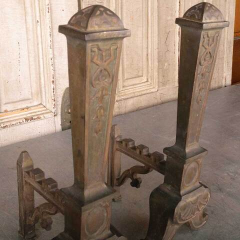 #49621 Pair of Antique Brass Fireplace Andirons image 3
