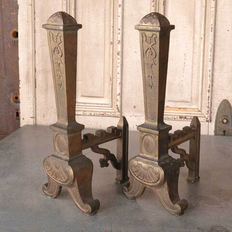 #49621 Pair of Antique Brass Fireplace Andirons image 5