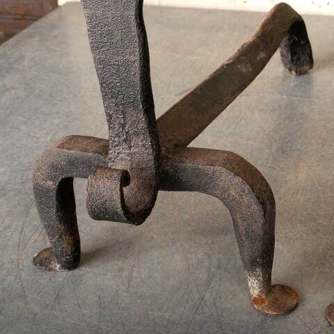 #49623 Antique Wrought Iron Fireplace Andirons image 3