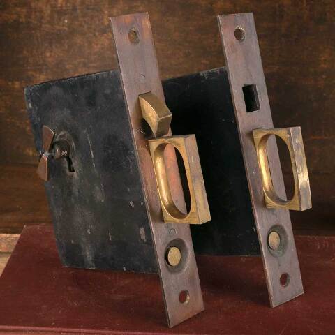 #49644 Antique CHICAGO Pocket Door Locks & Key image 3