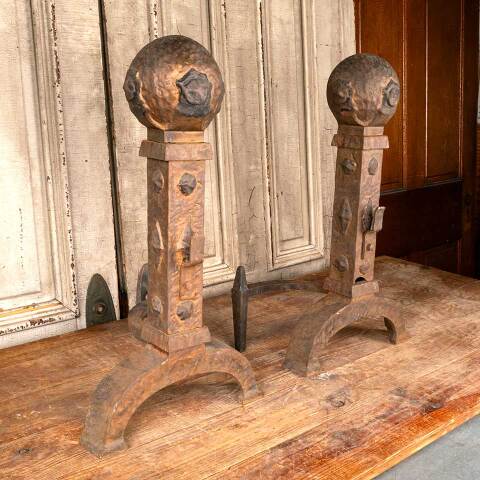 #49790 Antique Large Cast Iron Fireplace Andirons image 2