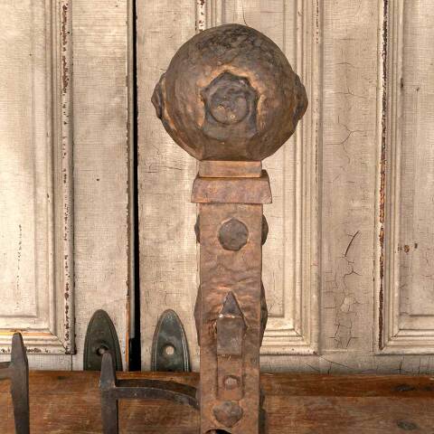 #49790 Antique Large Cast Iron Fireplace Andirons image 6