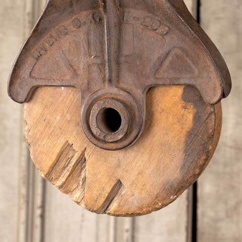 #49884 Antique Myers Wood & Cast Iron Barn Pulley image 3