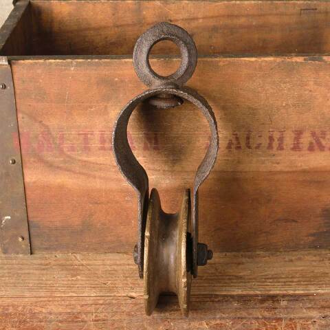 #49891 Antique Cast Iron & Brass Barn Pulley image 4