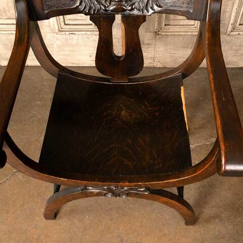 #50251 Antique Oak Wood Armchair w/ Lion Motif image 4