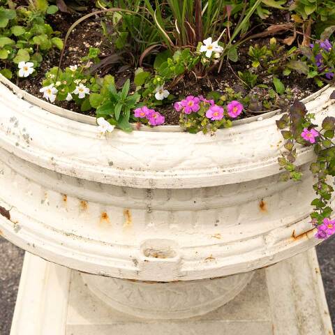 #50394 Antique Kramer Bros. Cast Iron Garden Urn image 5