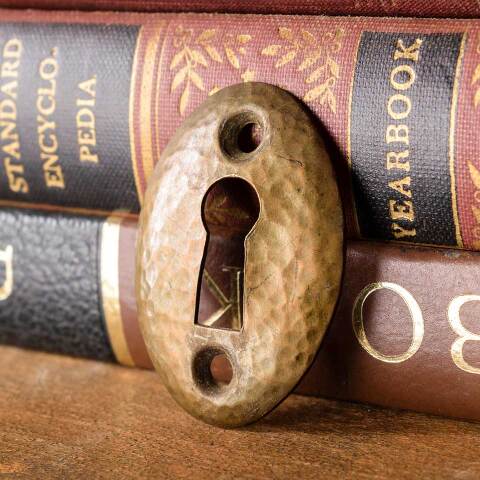 #50910 Vintage Hammered Brass Keyhole Escutcheon image 3