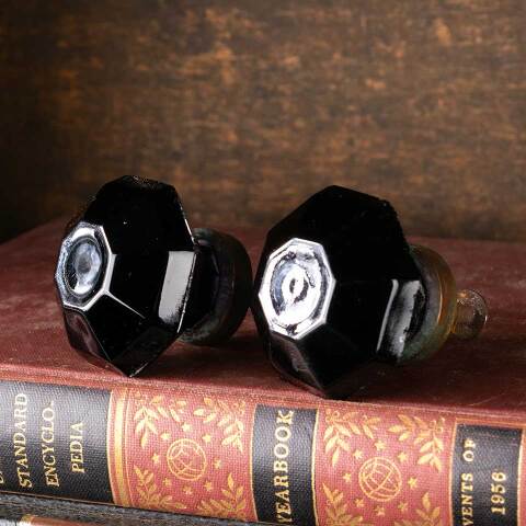 #50985 Antique Purple Glass & Brass Furniture Knobs image 3