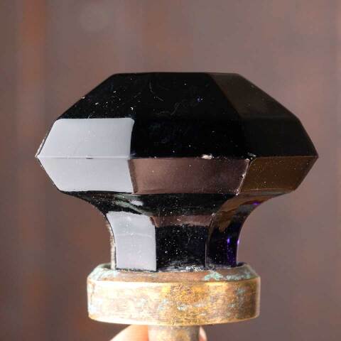 #50985 Antique Purple Glass & Brass Furniture Knobs image 5