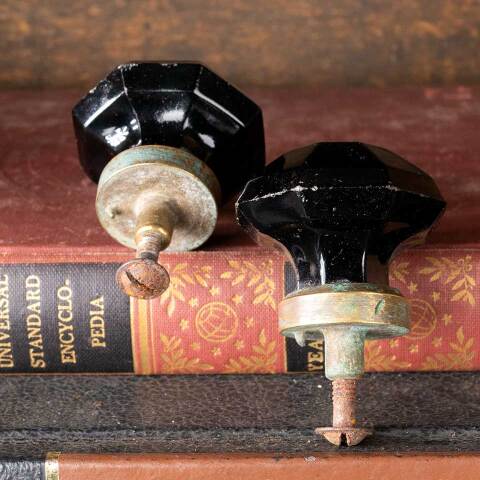 #50985 Antique Purple Glass & Brass Furniture Knobs image 4