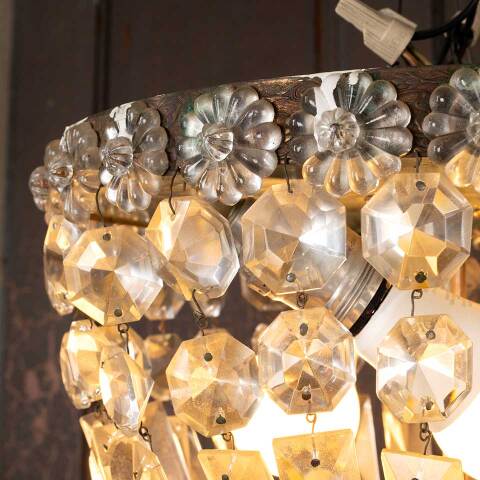 #51093 Vintage Glass Prism 3 Bulb Chandelier image 4