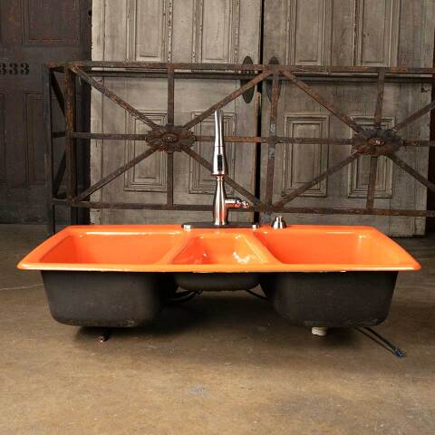#51296 Vintage Orange Cast Iron Kitchen Sink image 6