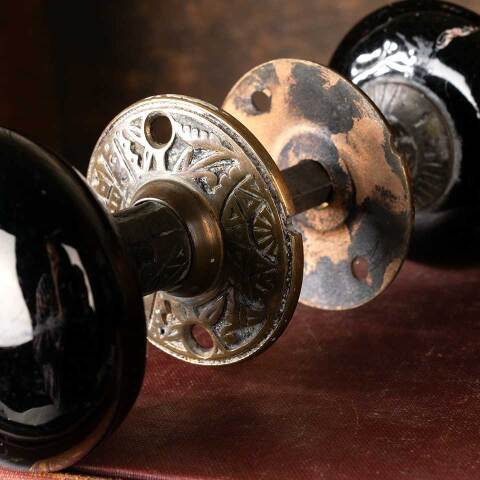 #51742 Antique Porcelain & Brass Door Hardware Set image 5