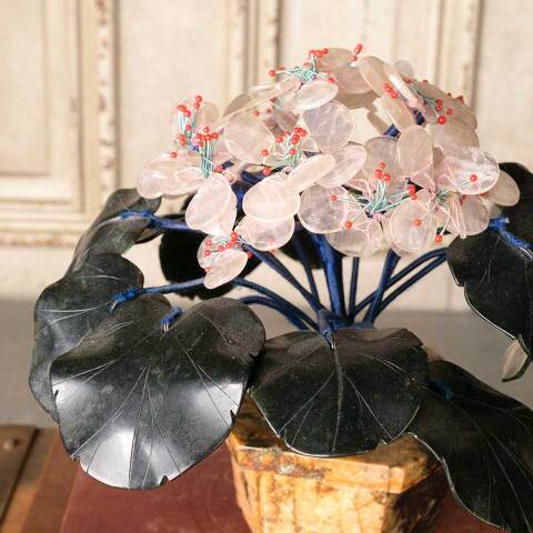 #51900 7" Carved Jade Stone Floral Plant image 4