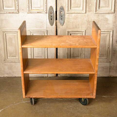 #52111 Vintage Rolling Wood Library Book Cart image 2