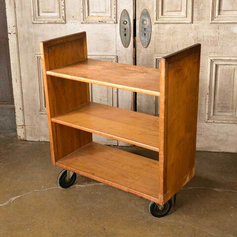 #52112 Vintage Rolling Wood Library Book Cart image 5