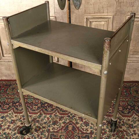 #52122 Vintage Rolling Metal Library Book Cart image 6
