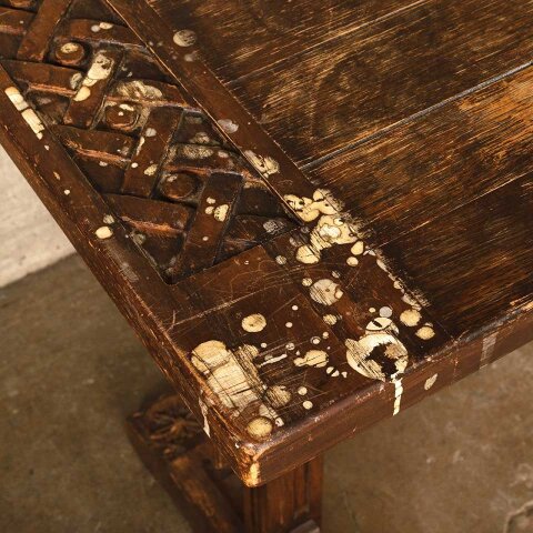 #52148 52x20 Antique Carved Wood Trestle Table image 7