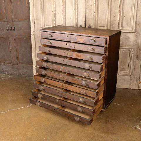 #52151 36x35 Antique Wood Flat Drawer File Cabinet image 6