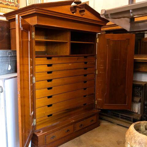 #52230 Antique Ornate Wood Flat Drawer Cabinet image 3