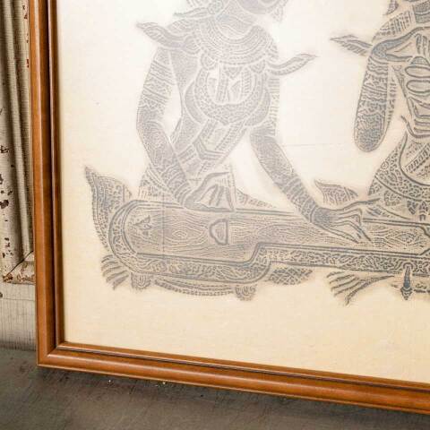 #52255 Wood Framed Thai Temple Rubbing Artwork image 2