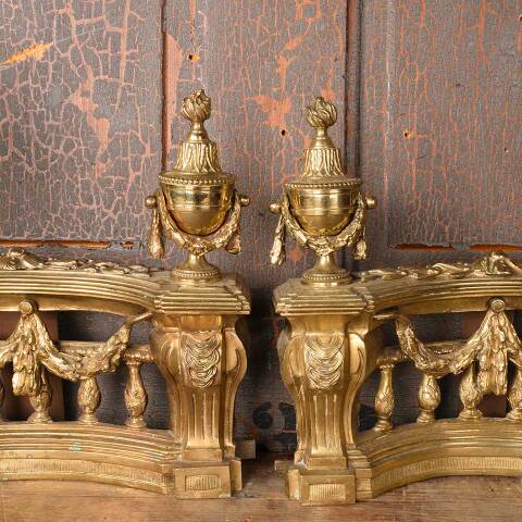 #52483 Antique Brass Ornate Fireplace Andirons image 5