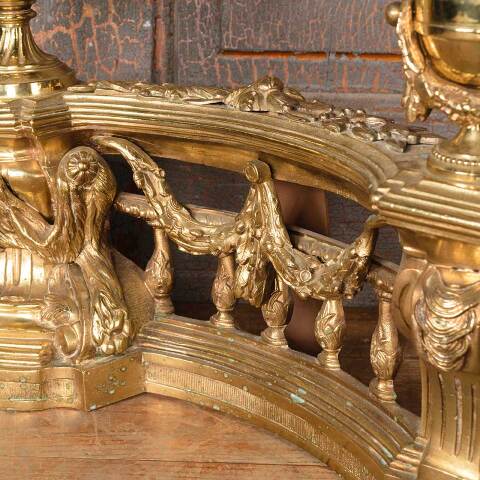 #52483 Antique Brass Ornate Fireplace Andirons image 7