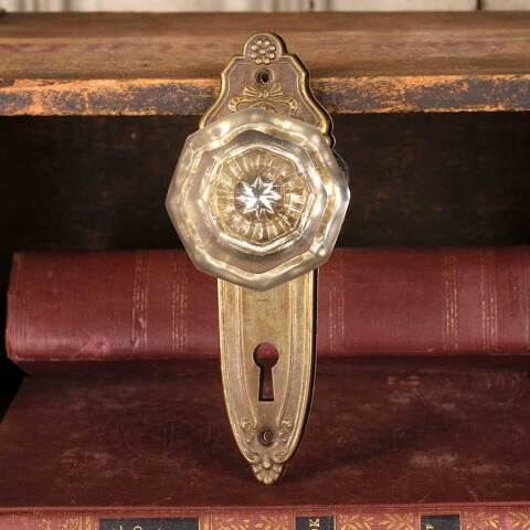 #52532 Antique Glass & Brass Door Hardware Set image 3