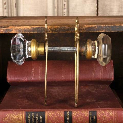 #52532 Antique Glass & Brass Door Hardware Set image 5