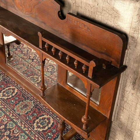 #52625 Salvaged Antique Oak Overmantel Mirror image 7