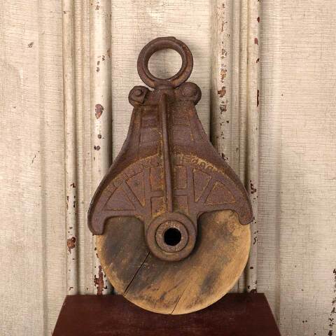 #52816 Salvaged Antique Wood & Metal Barn Pulley image 2