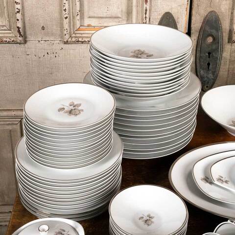 #52853 Vintage Ebony Rose Porcelain China Set image 2