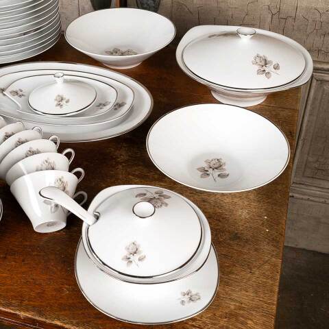 #52853 Vintage Ebony Rose Porcelain China Set image 4