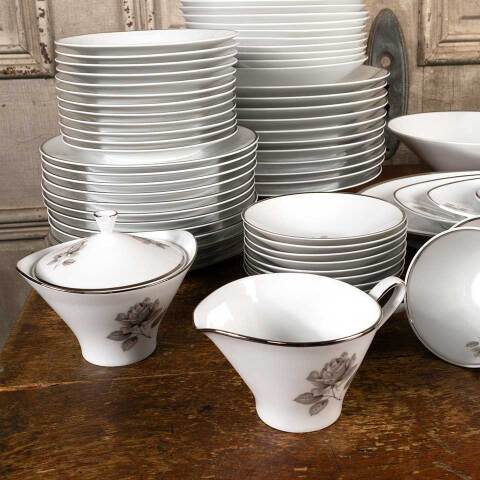 #52853 Vintage Ebony Rose Porcelain China Set image 5