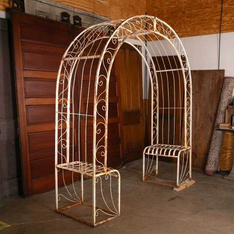 #52923 Vintage Metal Garden Arbor with Bench Seats image 2