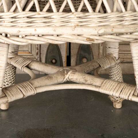 #53355 Vintage White Woven Wicker Rattan Stool image 6